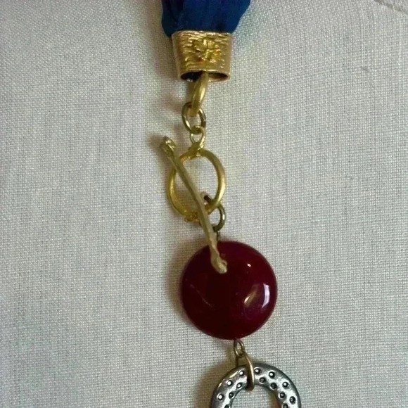 Vintage Stunning Handmade Agate Blue Polish Stone Scarf Necklace - Picture 6 of 13